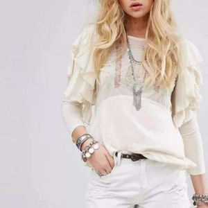 Free People LaCienega Embroidery ivory Top blouse long sleeves.Small